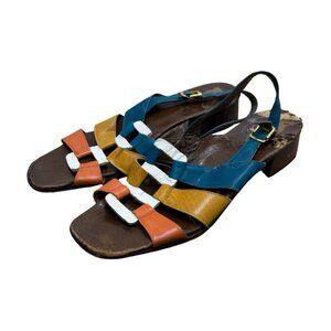 Vintage Bandolino Multicolor Leather Slingback Sandals Made in Italy
